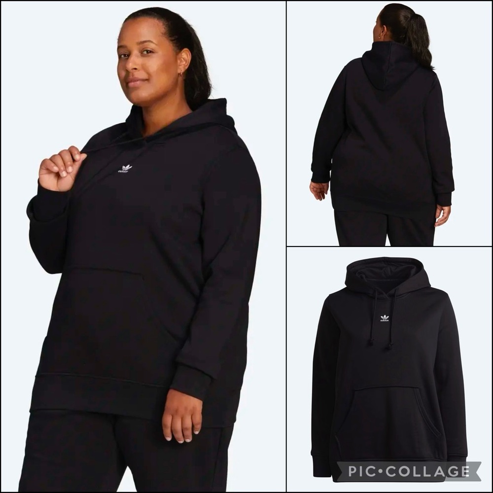 Adidas Black Embroidered Logo Hoodie Drawstring Hooded Sweatshirt